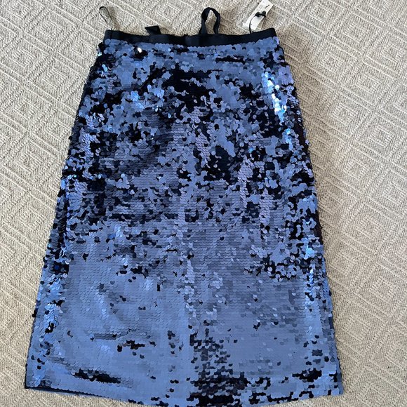 💙 NWT J Crew Collection Sequin Midi Skirt with Tie Belt Royal Navy Blue💙 - Picture 7 of 9